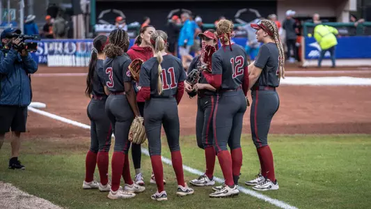Alabama softball players on the field pregame vs. Oklahoma State (Feb. 16, 2025)