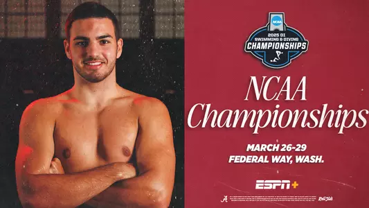 Toni Dragoja featured on a meet day graphic for NCAAs