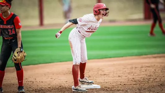 Larissa Preuitt (11) yells at second base after an RBI double vs. Georgia (March 30, 2025)