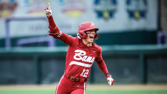 Audrey Vandagriff (12) celebrates after hitting a home run a LSU (April 6, 2025)