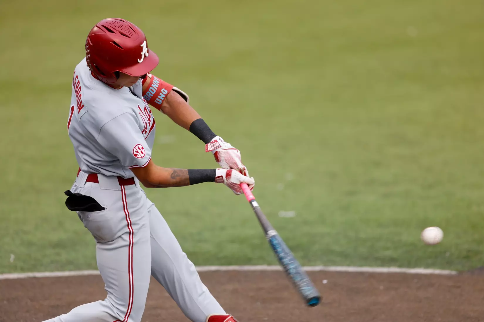 Alabama Baseball Player Justin Lebron (1) takes a swing against Troy at Riddle-Pace Field in Troy, AL on Tuesday, May 6, 2025.
Photo by Robert Sutton