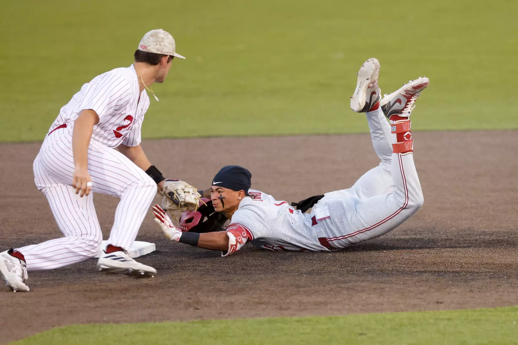 Alabama Baseball Player Justin Lebron (1) slides into base against Troy at Riddle-Pace Field in Troy, AL on Tuesday, May 6, 2025.
Photo by Robert Sutton