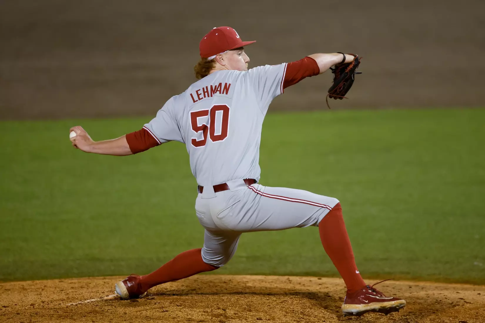 Alabama Baseball Player Connor Lehman (50) pitches the ball against Troy at Riddle-Pace Field in Troy, AL on Tuesday, May 6, 2025.
Photo by Robert Sutton