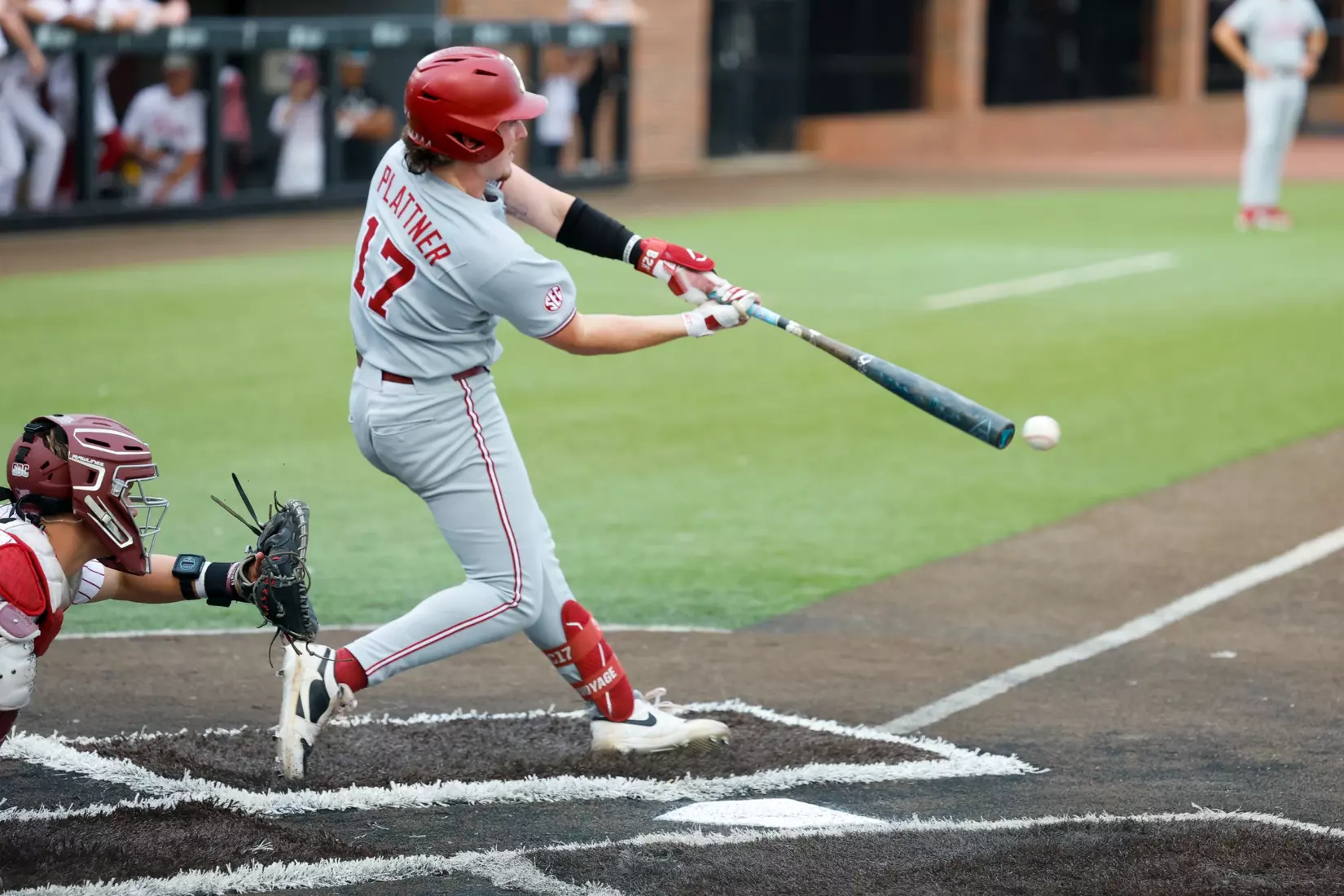 Alabama Baseball Player Will Plattner (17) takes a swing against Troy at Riddle-Pace Field in Troy, AL on Tuesday, May 6, 2025.
Photo by Robert Sutton