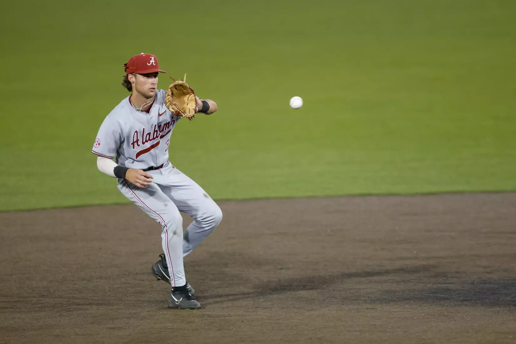 Alabama Baseball Player Jon Young Jr. (31) fields the ball against Troy at Riddle-Pace Field in Troy, AL on Tuesday, May 6, 2025.
Photo by Robert Sutton