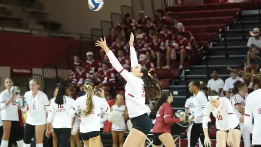 Addison Engel serving during warmups prior to match against Wake Forest.