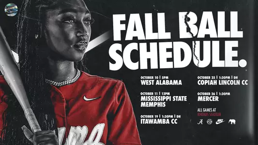 Alabama Softball 2025 Fall Softball Schedule Graphic