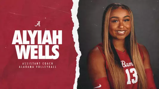 Alabama volleyball assistant coach Alyiah Wells announcement graphic
