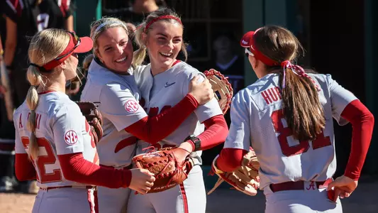 Jocelyn Briski (23) celebrates after throwing a perfect game vs. Mobile (Oct. 18, 2026)