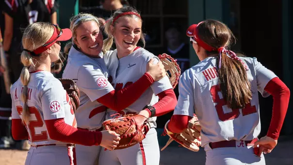 Jocelyn Briski (23) celebrates after throwing a perfect game vs. Mobile (Oct. 18, 2026)