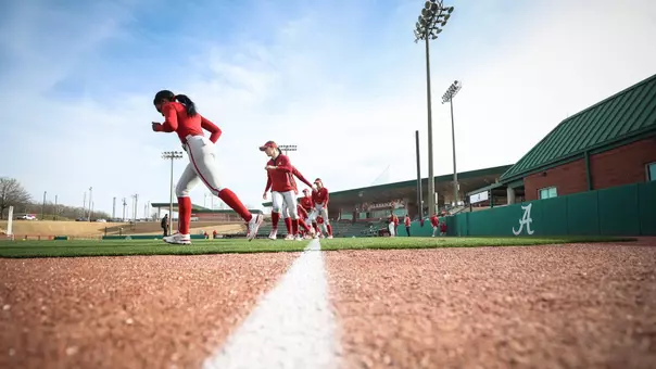 Alabama softball players warming up pregame vs. UAB (Feb. 24, 2026)
