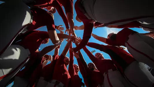 Alabama softball players huddle pregame vs. Missouri (March 21, 2026)