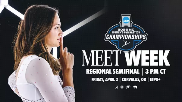 Alabama Gymnastics Meet Week preview graphic NCAA Regionals