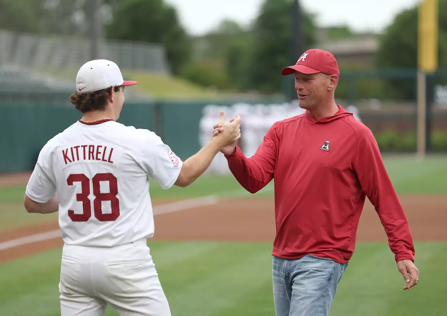 Alabama football coach Kalen DeBoer threw out the first pitch prior to the Vanderbilt game at Sewell-Thomas Stadium in Tuscaloosa, AL on Thursday, Apr 30, 2026.