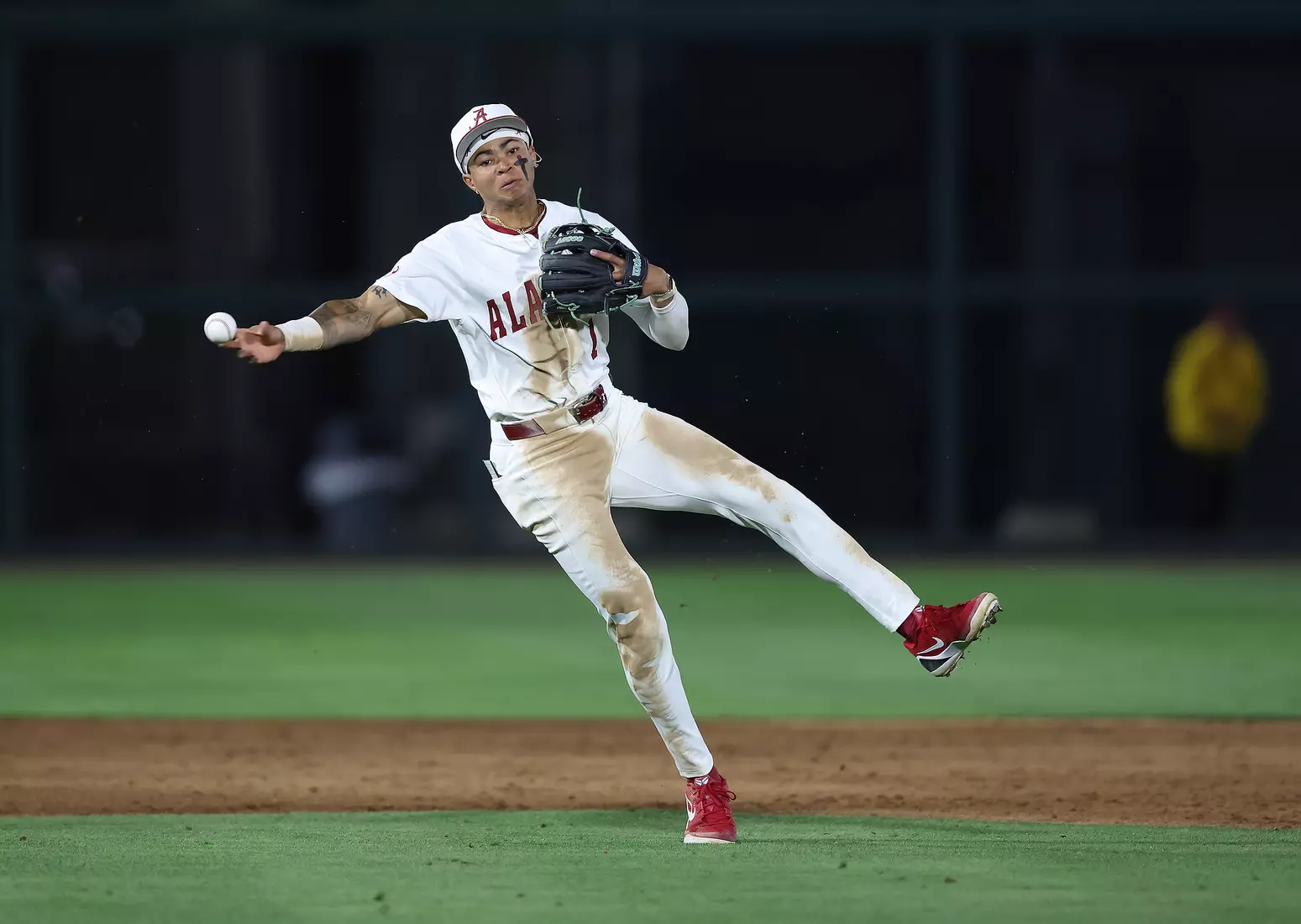Alabama Baseball Player Justin Lebron (1) in action against Vanderbilt at Sewell-Thomas Stadium in Tuscaloosa, AL on Thursday, Apr 30, 2026.