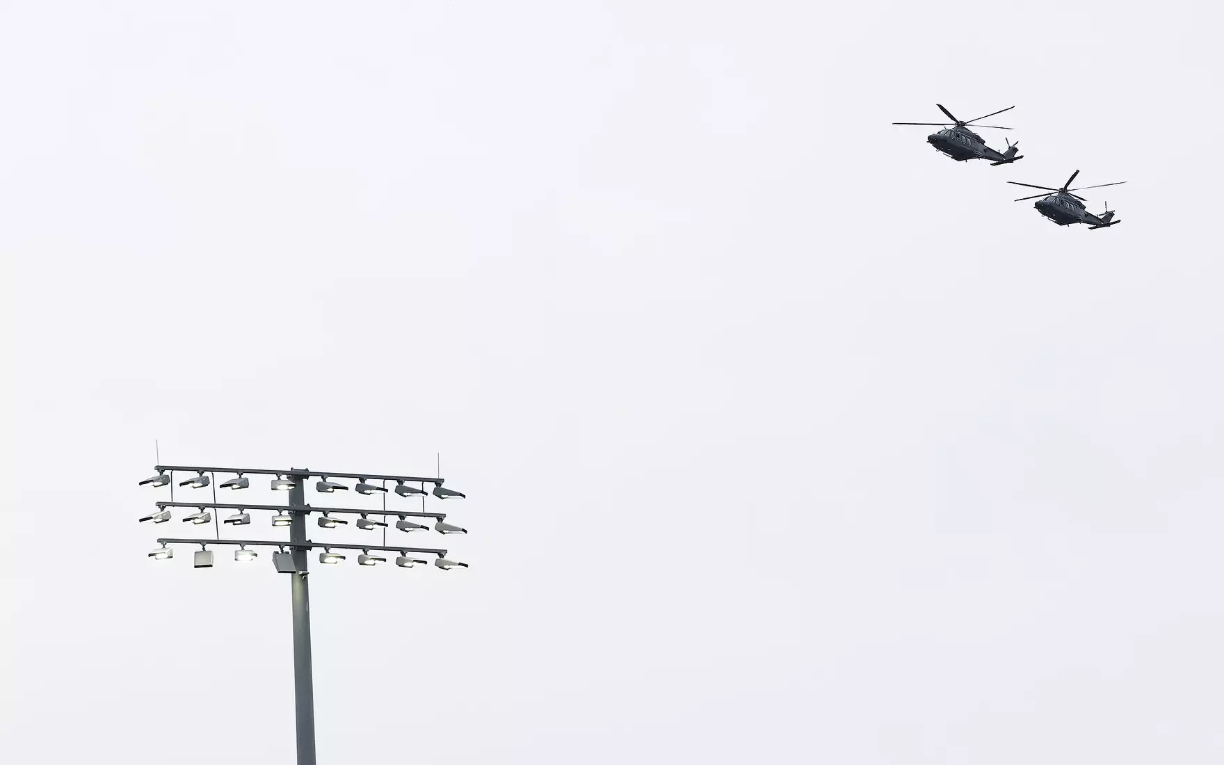 Helicopters fly over Sewell-Thomas Stadium in Tuscaloosa, AL on Thursday, Apr 30, 2026.