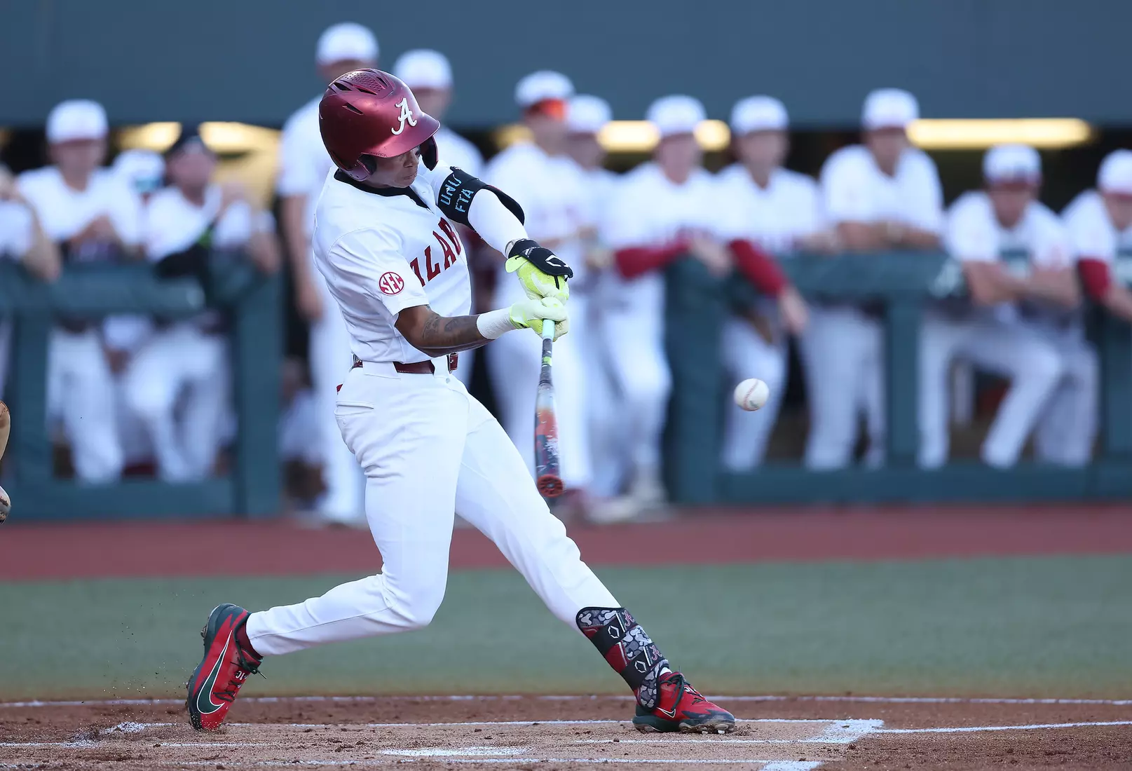 Alabama Baseball Player Justin Lebron (1) in action against Ole Miss at Sewell-Thomas Stadium in Tuscaloosa, AL on Thursday, May 14, 2026.