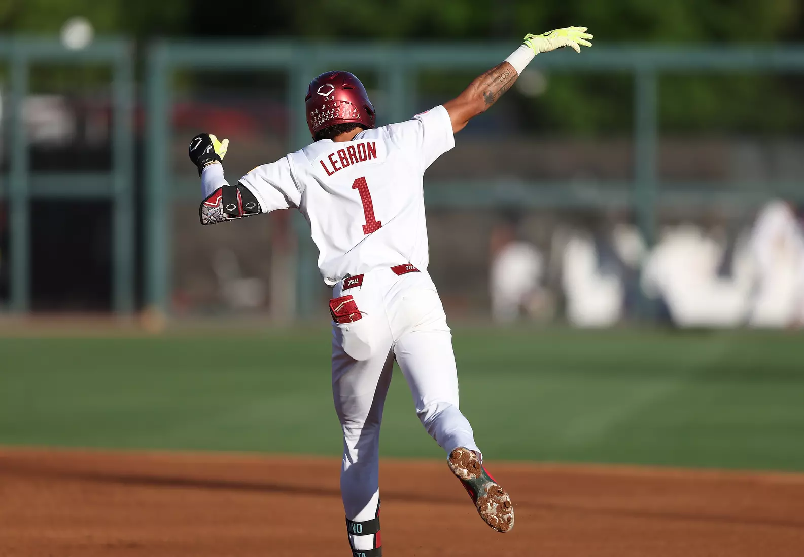 Alabama Baseball Player Justin Lebron (1) in action against Ole Miss at Sewell-Thomas Stadium in Tuscaloosa, AL on Thursday, May 14, 2026.