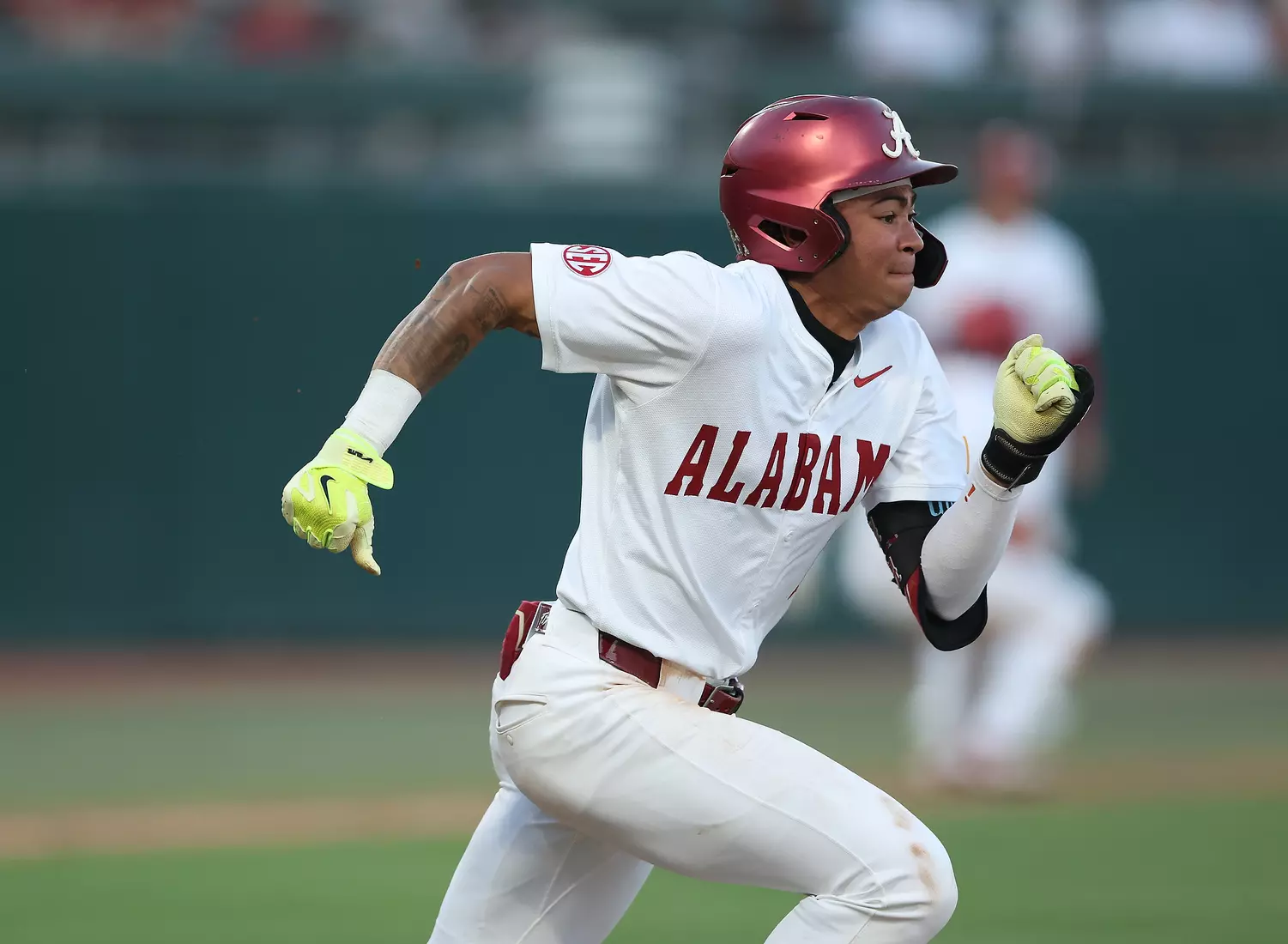 Alabama Baseball Player Justin Lebron (1) in action against Ole Miss at Sewell-Thomas Stadium in Tuscaloosa, AL on Thursday, May 14, 2026.