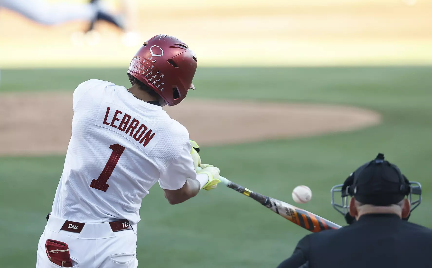 Alabama Baseball Player Justin Lebron (1) in action against Ole Miss at Sewell-Thomas Stadium in Tuscaloosa, AL on Thursday, May 14, 2026.