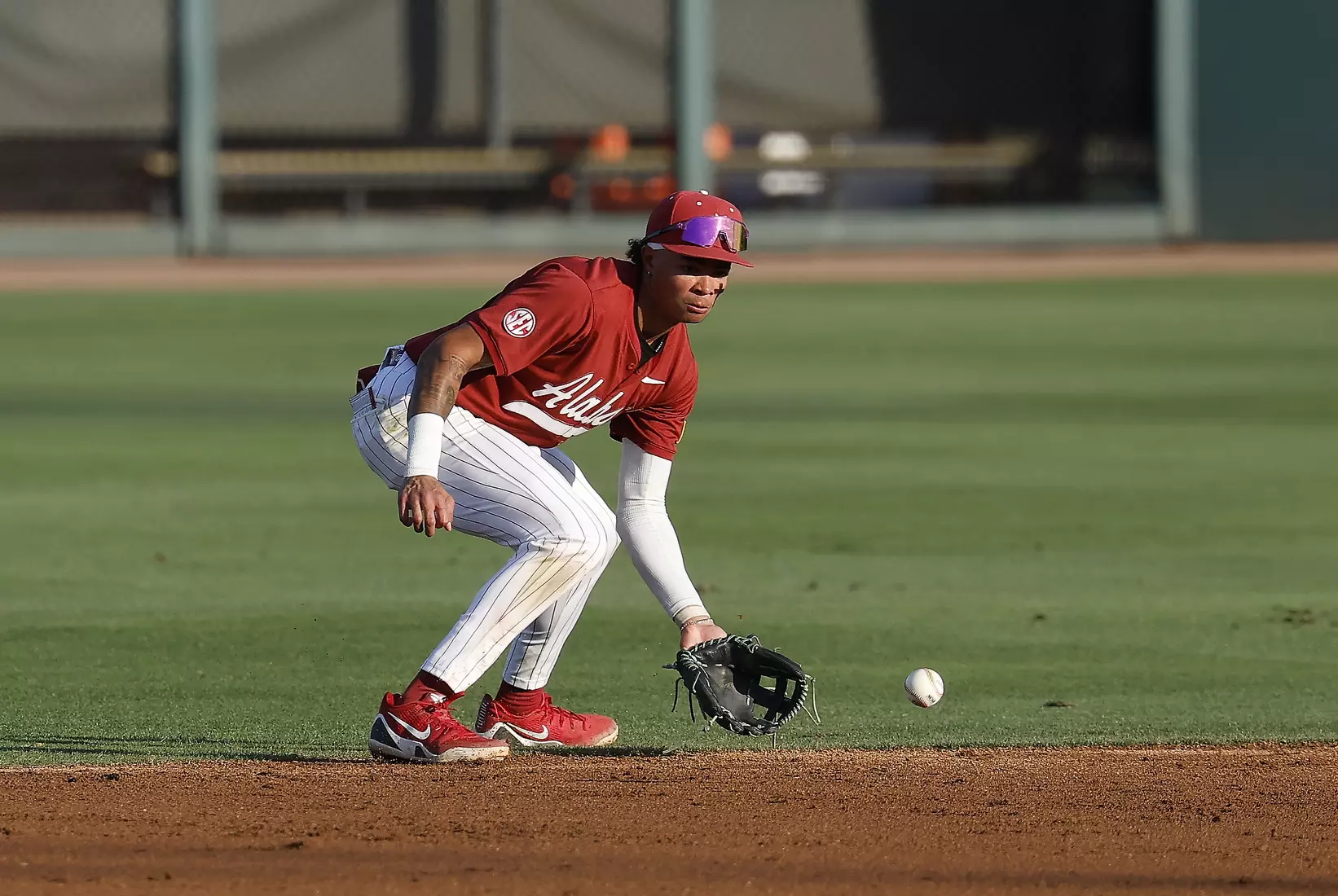 Alabama Baseball Player Justin Lebron (1) in action against Ole Miss at Sewell-Thomas Stadium in Tuscaloosa, AL on Friday, May 15, 2026.