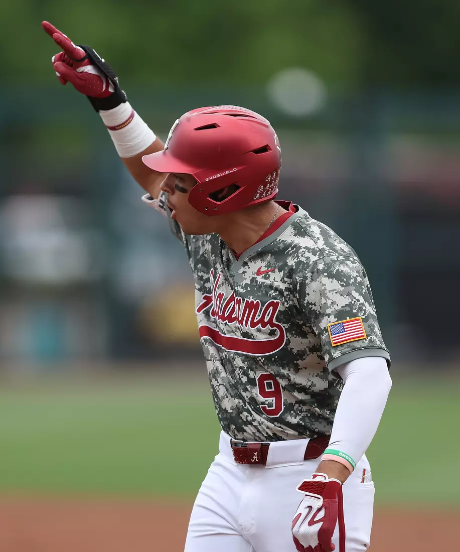 Alabama Baseball Player Bryce Fowler (9) in action against Ole Miss at Sewell-Thomas Stadium in Tuscaloosa, AL on Saturday, May 16, 2026.
