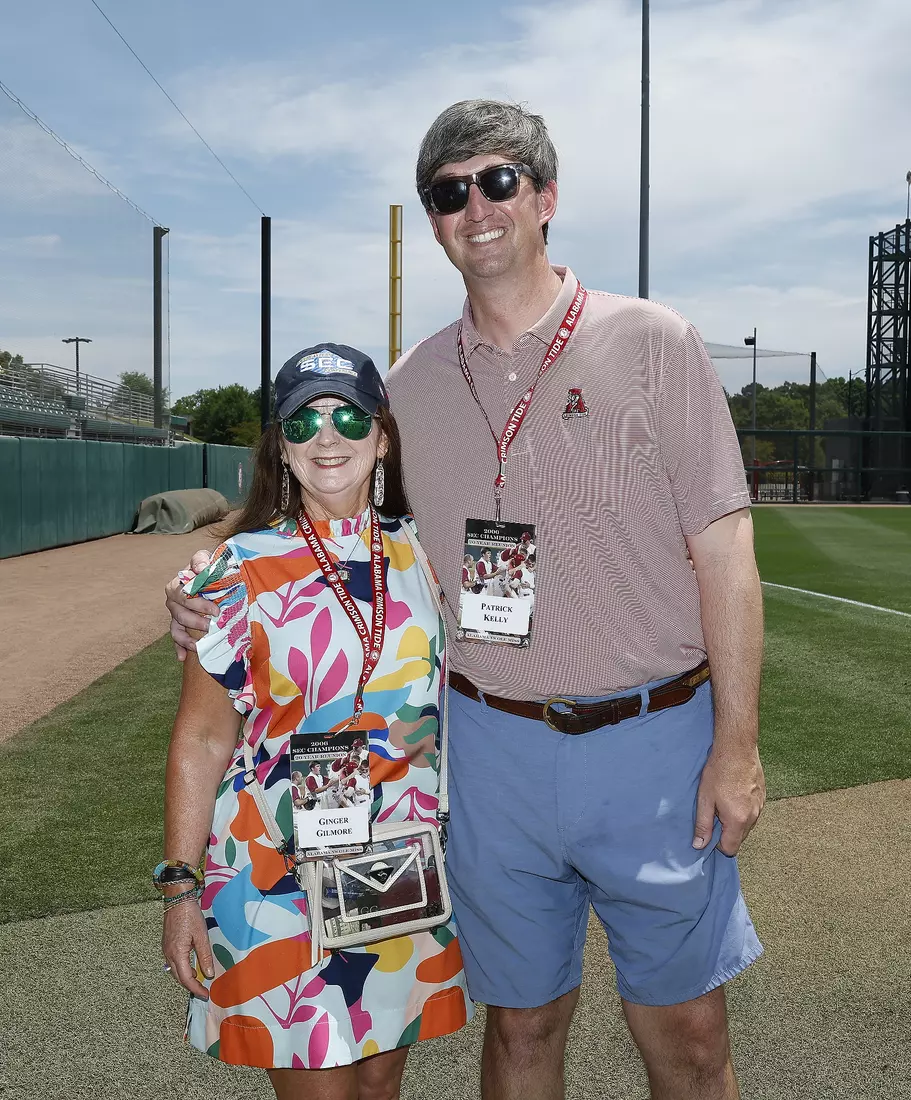 Ginger Gilmore and Patrick Kelly visit during prevgame against Ole Miss at Sewell-Thomas Stadium in Tuscaloosa, AL on Saturday, May 16, 2026.