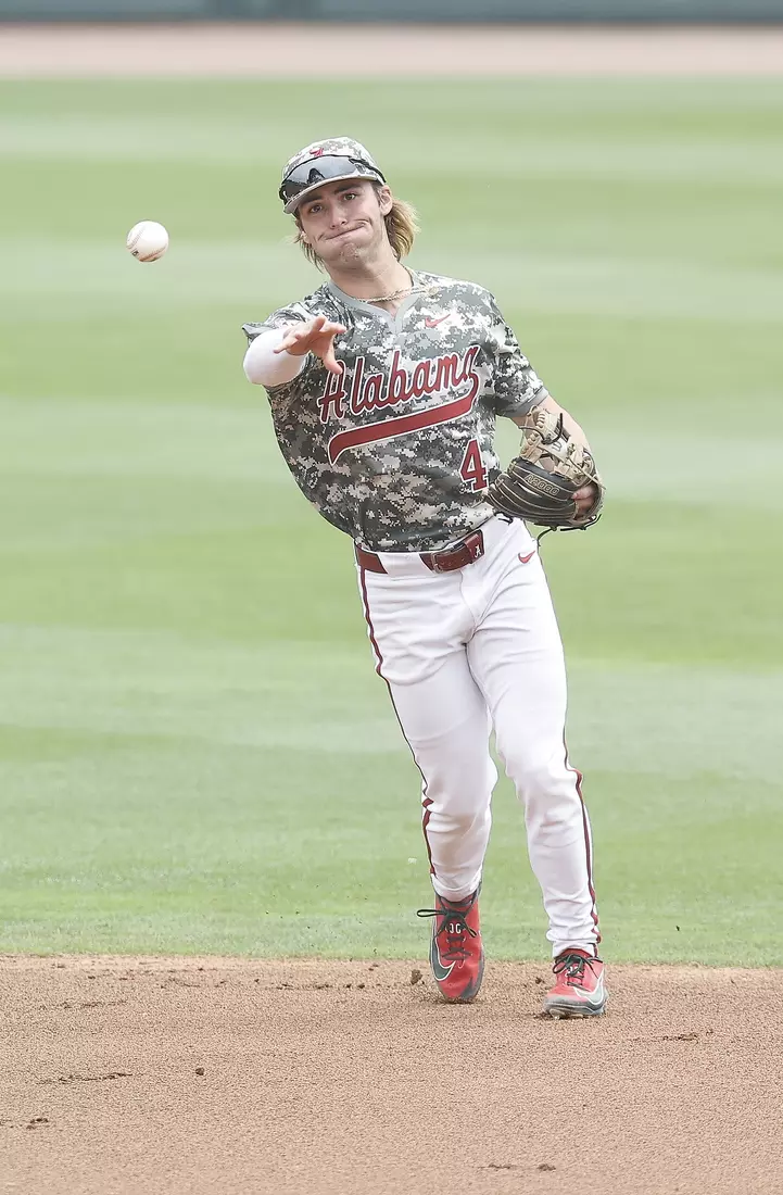 Alabama Baseball Player Brennan Holt (4) in action against Ole Miss at Sewell-Thomas Stadium in Tuscaloosa, AL on Saturday, May 16, 2026.