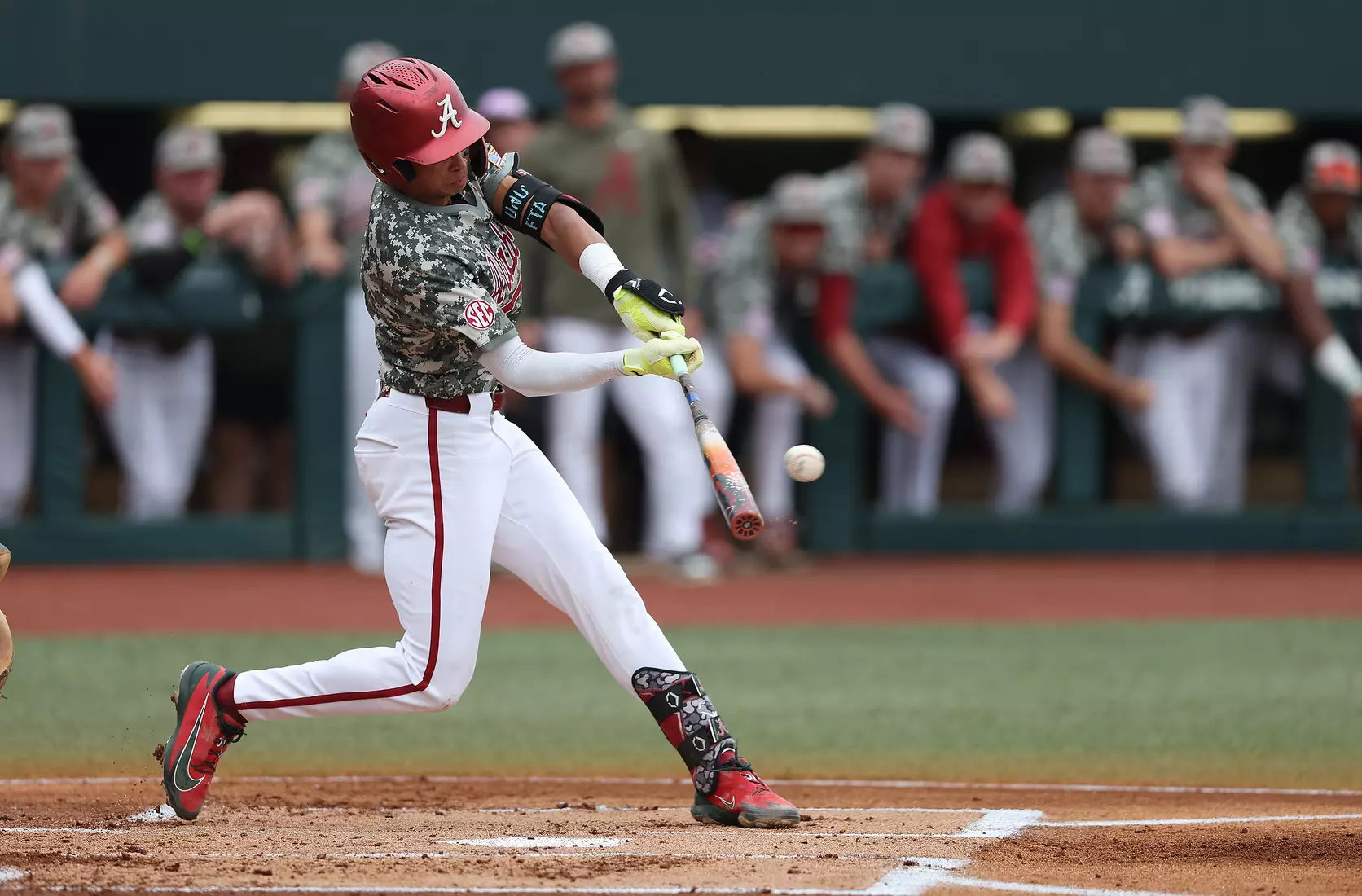 Alabama Baseball Player Justin Lebron (1) in action against Ole Miss at Sewell-Thomas Stadium in Tuscaloosa, AL on Saturday, May 16, 2026.