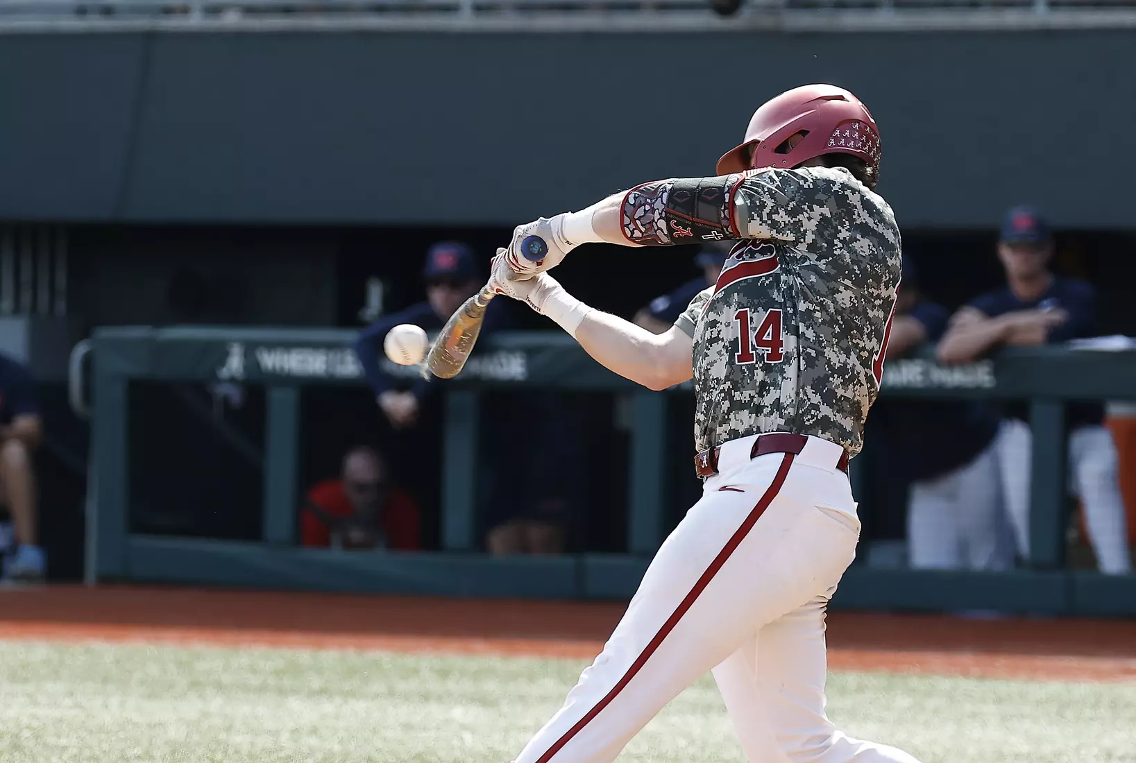 Alabama Baseball Player Peyton Steele (14) in action against Ole Miss at Sewell-Thomas Stadium in Tuscaloosa, AL on Saturday, May 16, 2026.