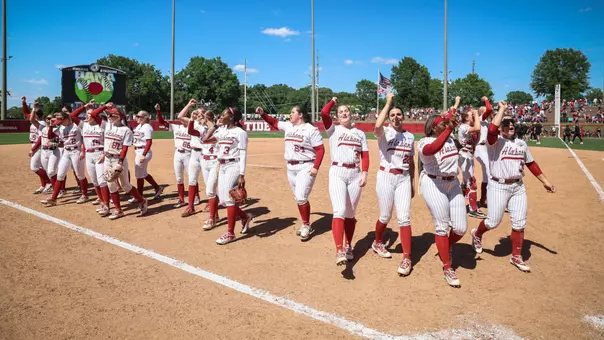 Alabama softball players cheer with fans (May 2, 2026)