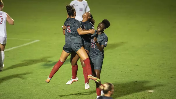 Kennedy Garcia (15) celebrates after a goal vs. Troy (Aug. 27, 2026)