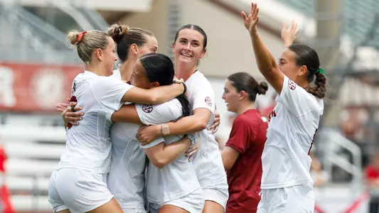 Alabama soccer players celebrate after a goal vs. Harvard (Sept. 6, 2026)