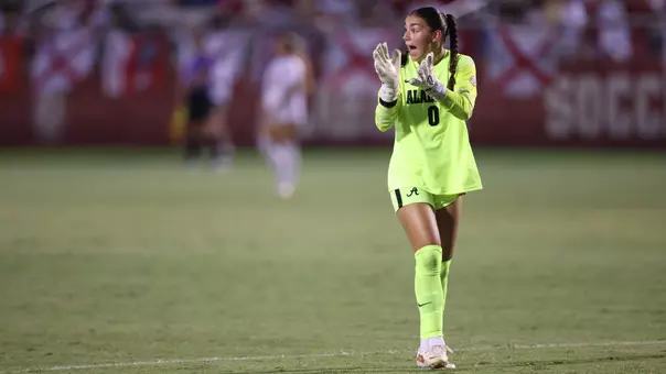Madi Munguia (0) claps during the game vs. Arkansas (Sept. 18, 2026)