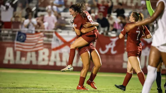 Ashley Roni (9) celebrates after her game winning goal vs. Samford (Sept. 3, 2026)