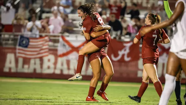 Ashley Roni (9) celebrates after her game winning goal vs. Samford (Sept. 3, 2026)