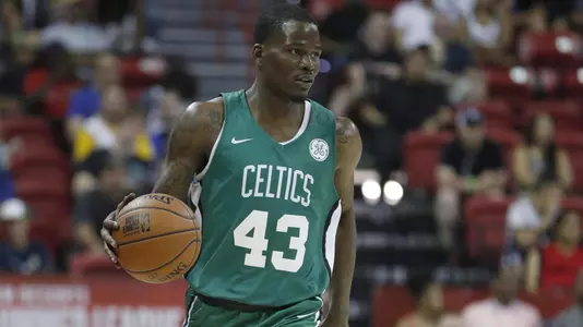 LAS VEGAS, NEVADA - JULY 06: Javonte Green #43 of the Boston Celtics dunks against the Philadelphia 76ers during the 2019 NBA Summer League at the Thomas & Mack Center on July 6, 2019 in Las Vegas, Nevada. NOTE TO USER: User expressly acknowledges and agrees that, by downloading and or using this photograph, User is consenting to the terms and conditions of the Getty Images License Agreement. (Photo by Ethan Miller/Getty Images)