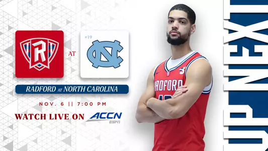 Radford MBB at UNC Up Next Graphic