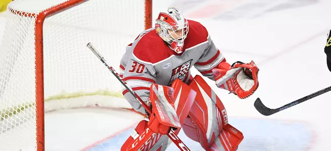 Men's Ice Hockey Prevails Over Bentley With 4-0 Shutout Victory Image