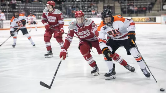 during game between RIT and Sacred Heart on Nov. 11, 2022 at Gene Polisseni Center in Rochester, N.Y.