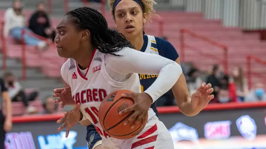 Sacred Heart University against Merrimack College during a Womenâ??s basketball game. The game was part of an Equality and Inclusion Day and was held at the William H. Pitt Center, Sacred Heart University, Fairfield, CT. Saturday, February 19, 2022. Photo by: Mark F. Conrad