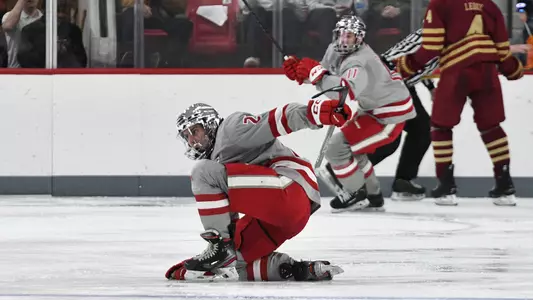 Conner Hutchison celebrates the first goal at Martire Family Arena, Jan. 14, 2023 vs. BC