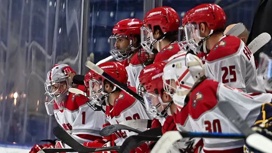 The SHU bench looks on in the game against Merrimack on Nov. 17, 2022