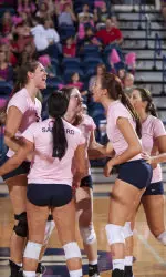 Volleyball Earns a Key 3-0 Division Victory at Elon Image