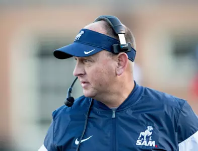 Samford head coach Chris Hatcher vs ETSU, 2017