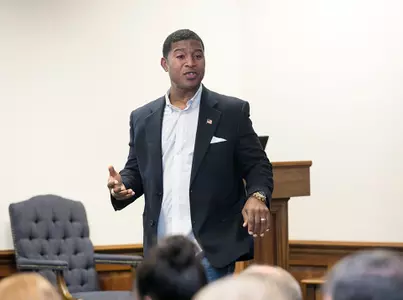Spencer Tillman speaking at Samford, 2015