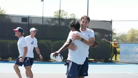 Men's tennis celebration vs Mercer in 2025 SoCon semifinals