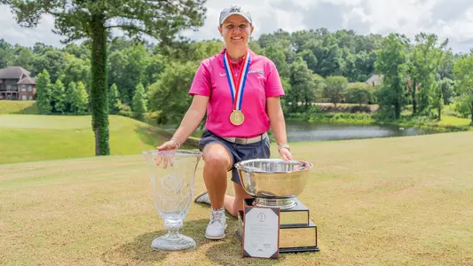 Gabi Nicastro with 2026 Women's State Amateur trophies
