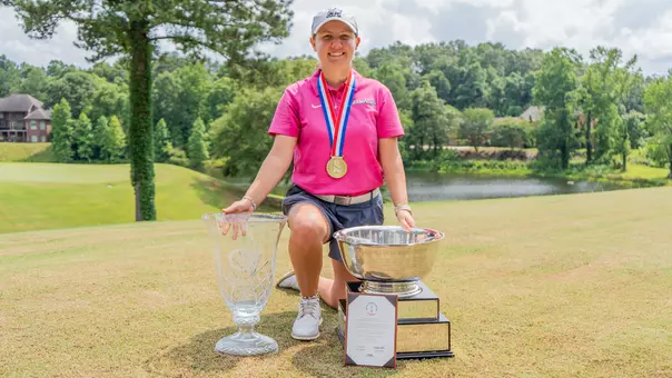 Gabi Nicastro with 2026 Women's State Amateur trophies