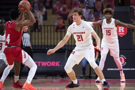 The Rutgers Scarlet Knights men’s basketball team take on Sacred Heart at the Rutgers Athletic Center in Piscataway, NJ on Wednesday night, November 25, 2020.
(Ben Solomon/Rutgers Athletics)